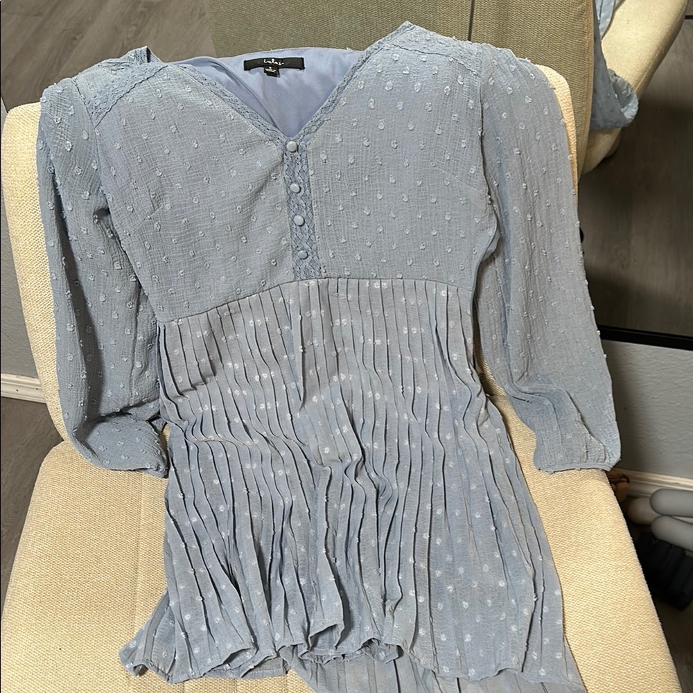 Lulus long sleeve pleated Swiss dot dress